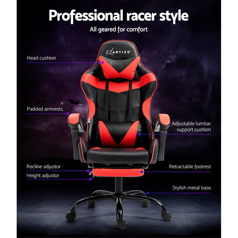 Artiss Gaming Office Chair Recliner Footrest Red-3