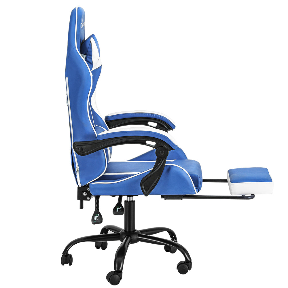 Artiss Gaming Office Chair Executive Computer Leather Chairs Footrest Blue White-3