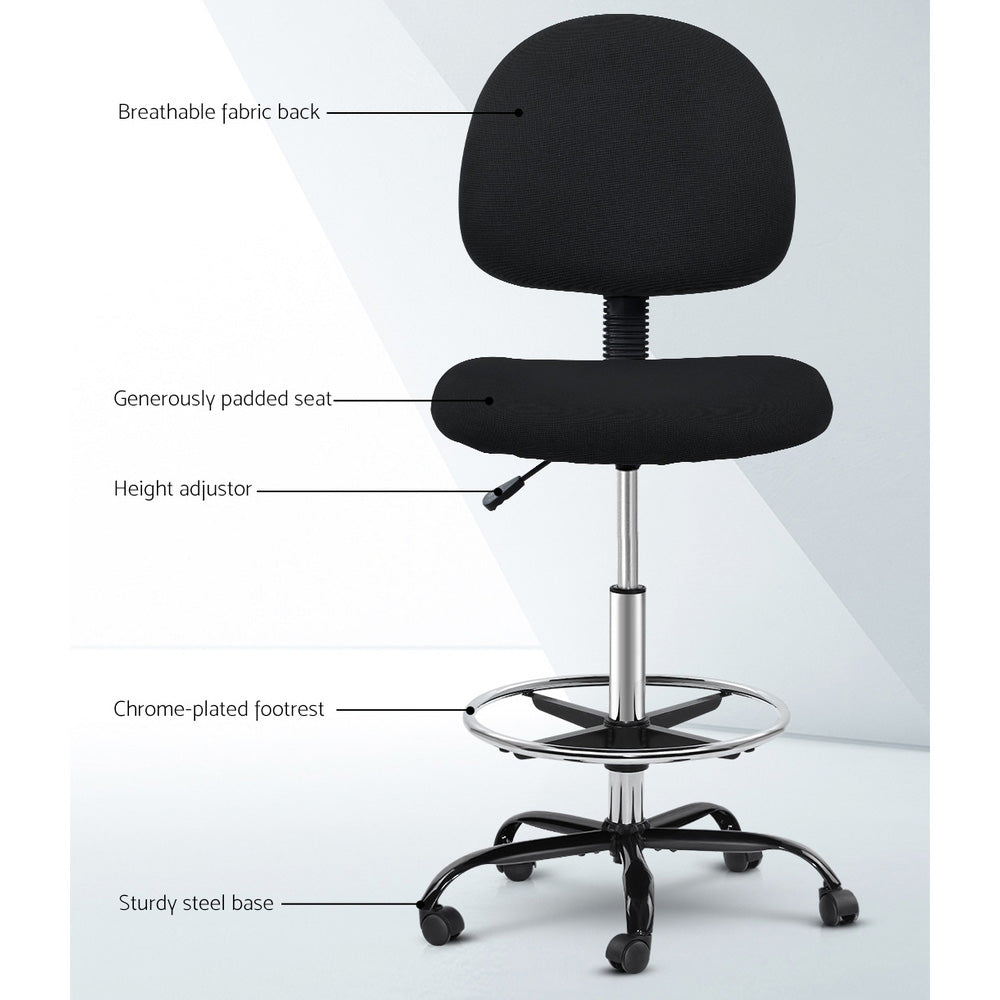 Artiss Office Chair Drafting Stool Fabric Chairs Black-3