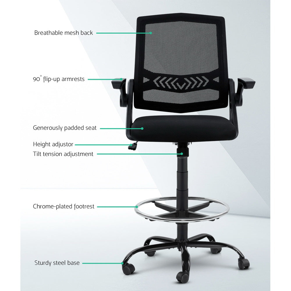 Artiss Office Chair Drafting Stool Mesh Chairs Black-3