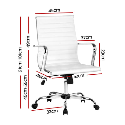 Artiss Office Chair Conference Chairs PU Leather Mid Back White-1