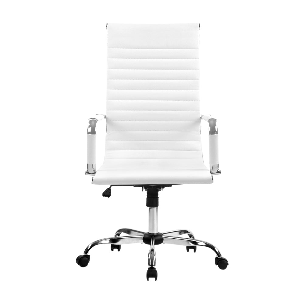 Artiss Office Chair Conference Chairs PU Leather High Back White-2