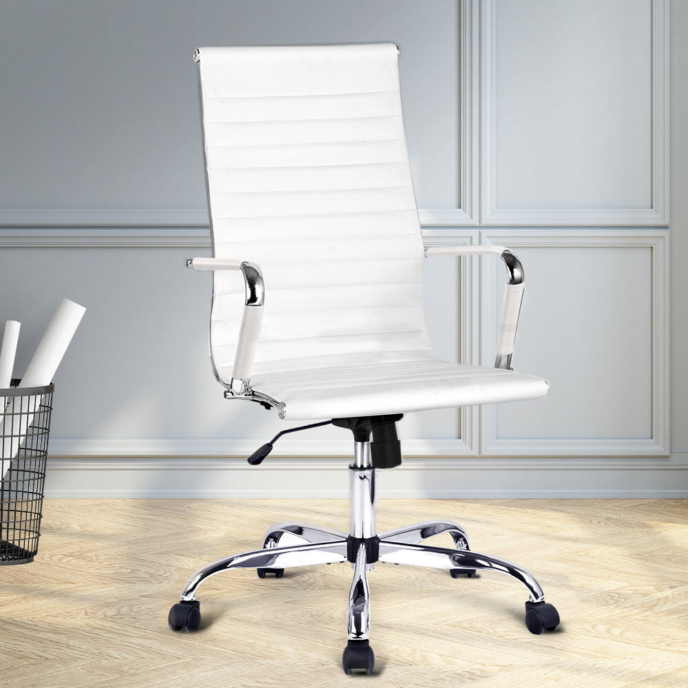 Artiss Office Chair Conference Chairs PU Leather High Back White-6