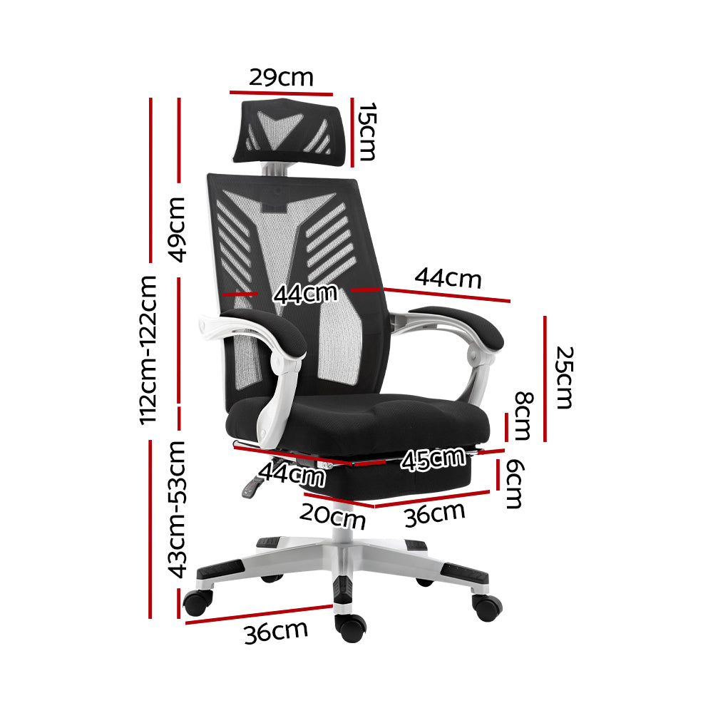 Artiss Mesh Office Chair Recliner Black White-1