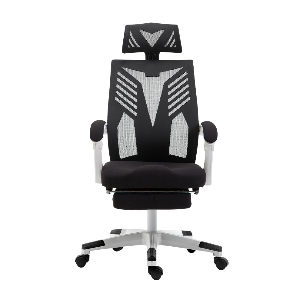 Artiss Mesh Office Chair Recliner Black White-2