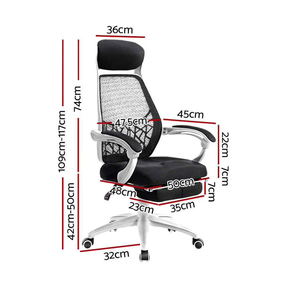 Artiss Mesh Office Chair Recliner Black White-1