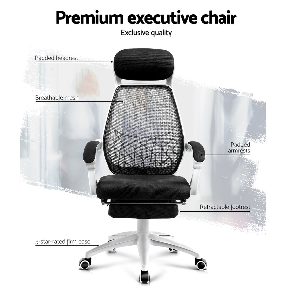 Artiss Mesh Office Chair Recliner Black White-3