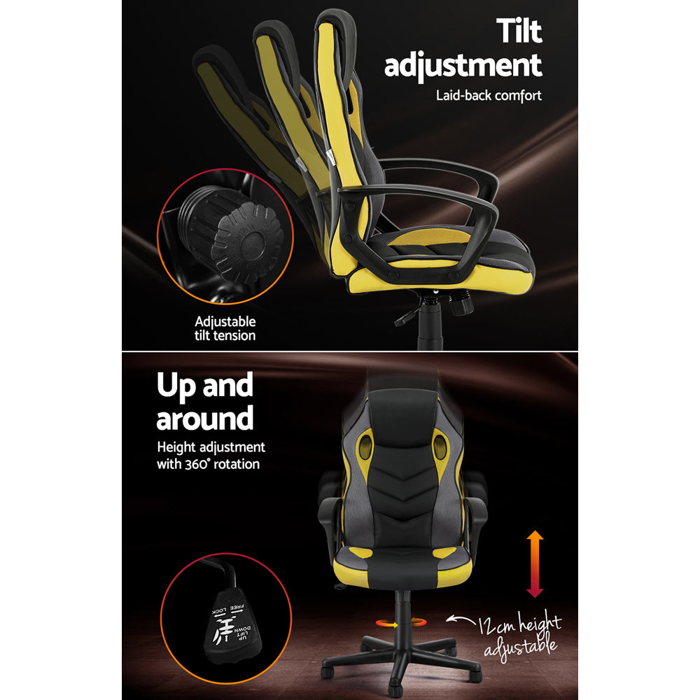 Artiss Gaming Office Chair Computer Executive Racing Chairs High Back Yellow-4