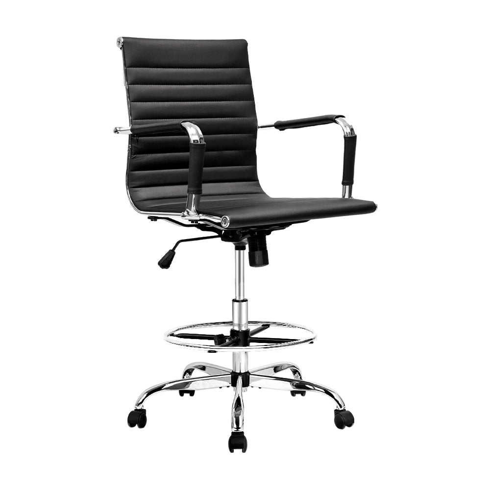 Artiss Office Chair Drafting Stool Leather Chairs Black-0