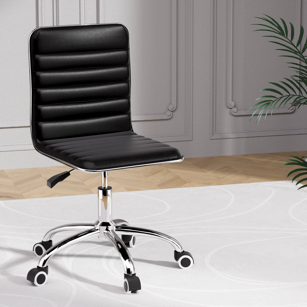 Artiss Office Chair Conference Chairs PU Leather Low Back Black-4