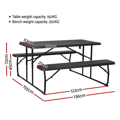 Gardeon 3 PCS Outdoor Furniture Dining Set Lounge Setting Patio HDPE Bench-1