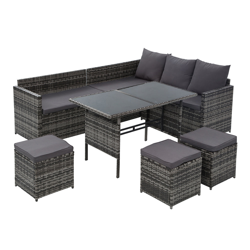 Gardeon Outdoor Furniture Dining Setting Sofa Set Lounge Wicker 9 Seater Mixed Grey-0