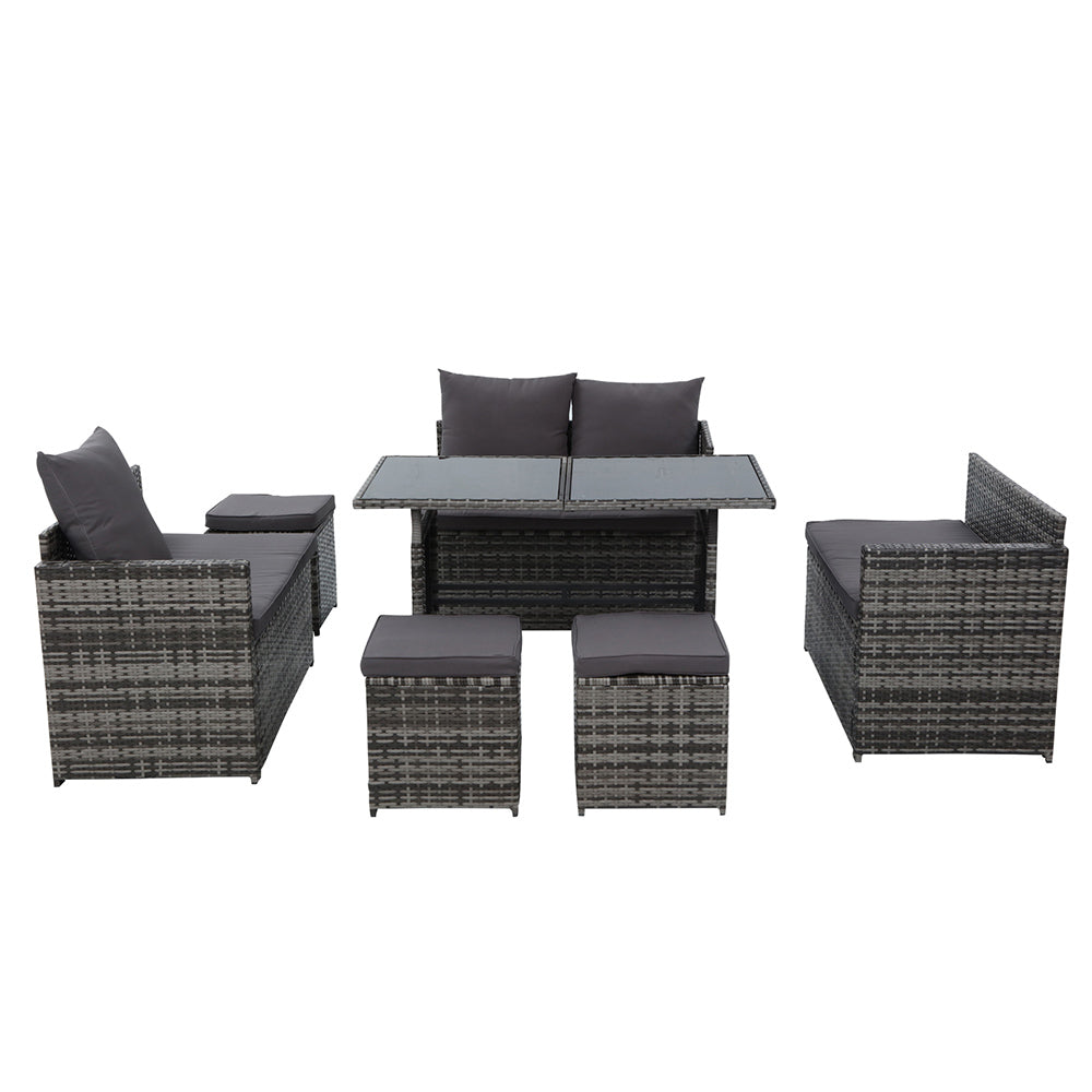 Gardeon Outdoor Furniture Dining Setting Sofa Set Lounge Wicker 9 Seater Mixed Grey-2