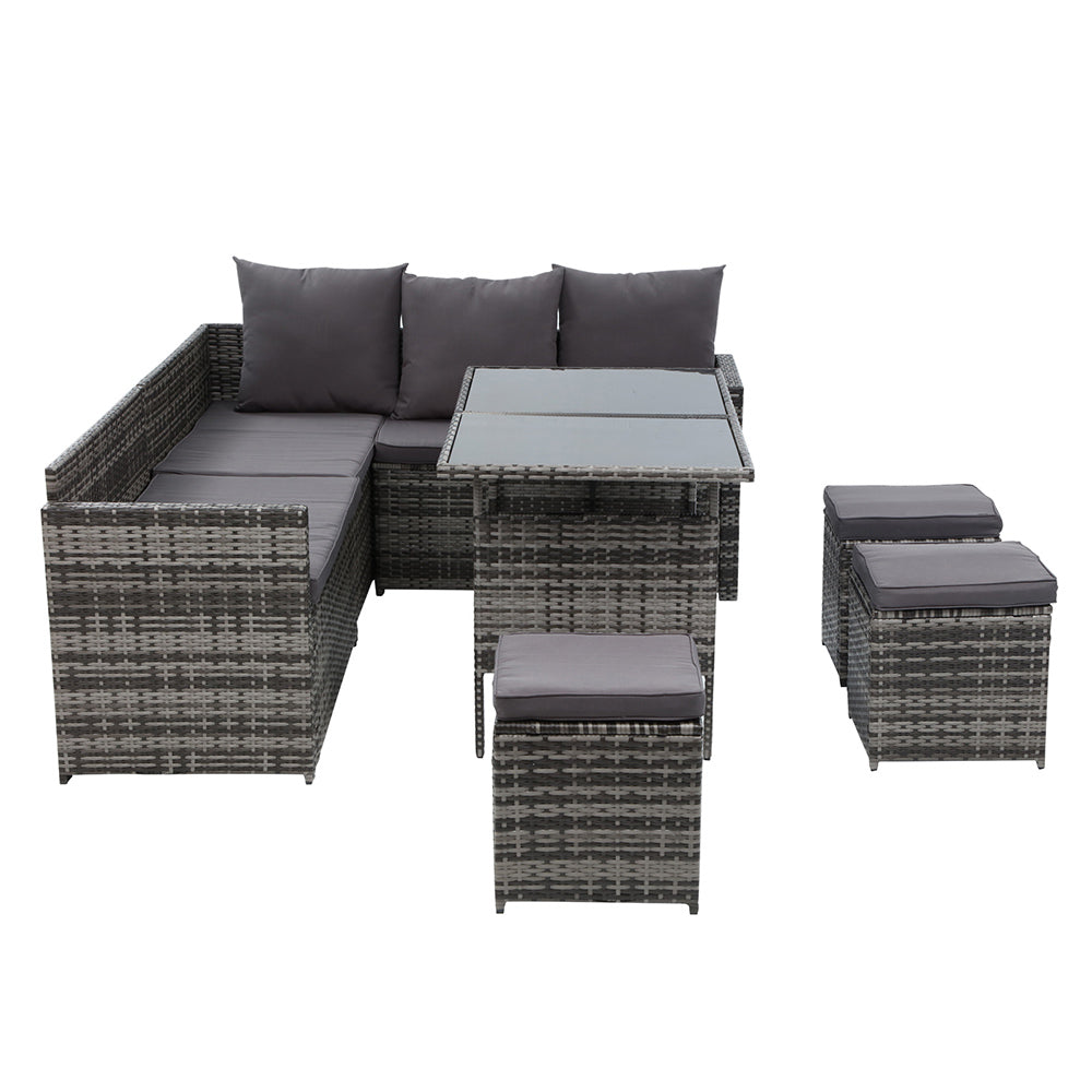 Gardeon Outdoor Furniture Dining Setting Sofa Set Lounge Wicker 9 Seater Mixed Grey-3