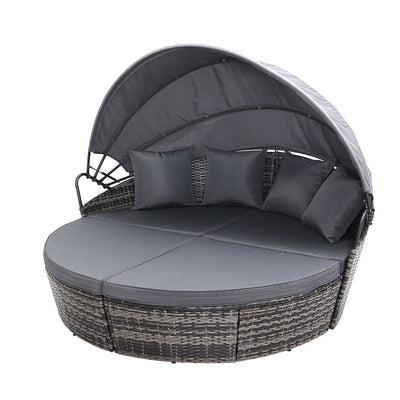 Gardeon Sun Lounge Setting Wicker Lounger Day Bed Outdoor Furniture Patio Grey-0