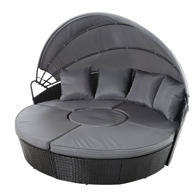 Gardeon Sun Lounge Setting Wicker Lounger Day Bed Patio Outdoor Furniture Black-0