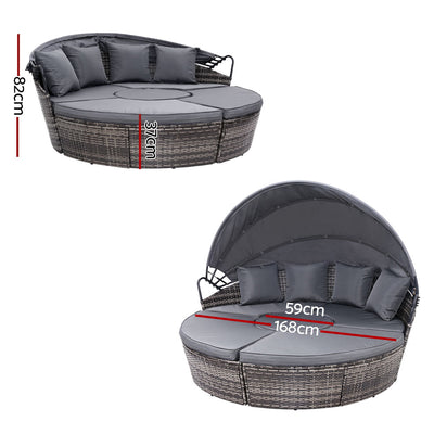 Gardeon Sun Lounge Setting Wicker Lounger Day Bed Patio Outdoor Furniture Grey-1