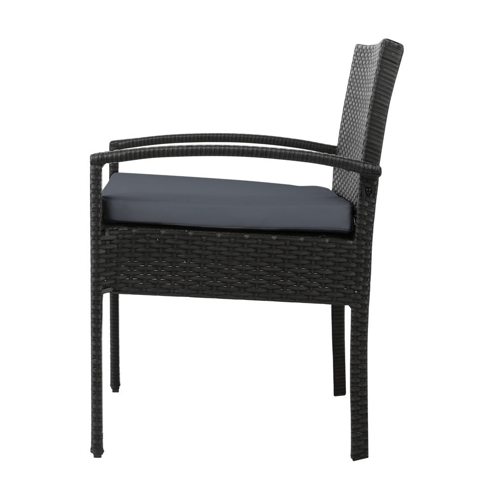 Gardeon 3PC Patio Furniture Bistro Set Wicker Outdoor Lounge Setting Black-3