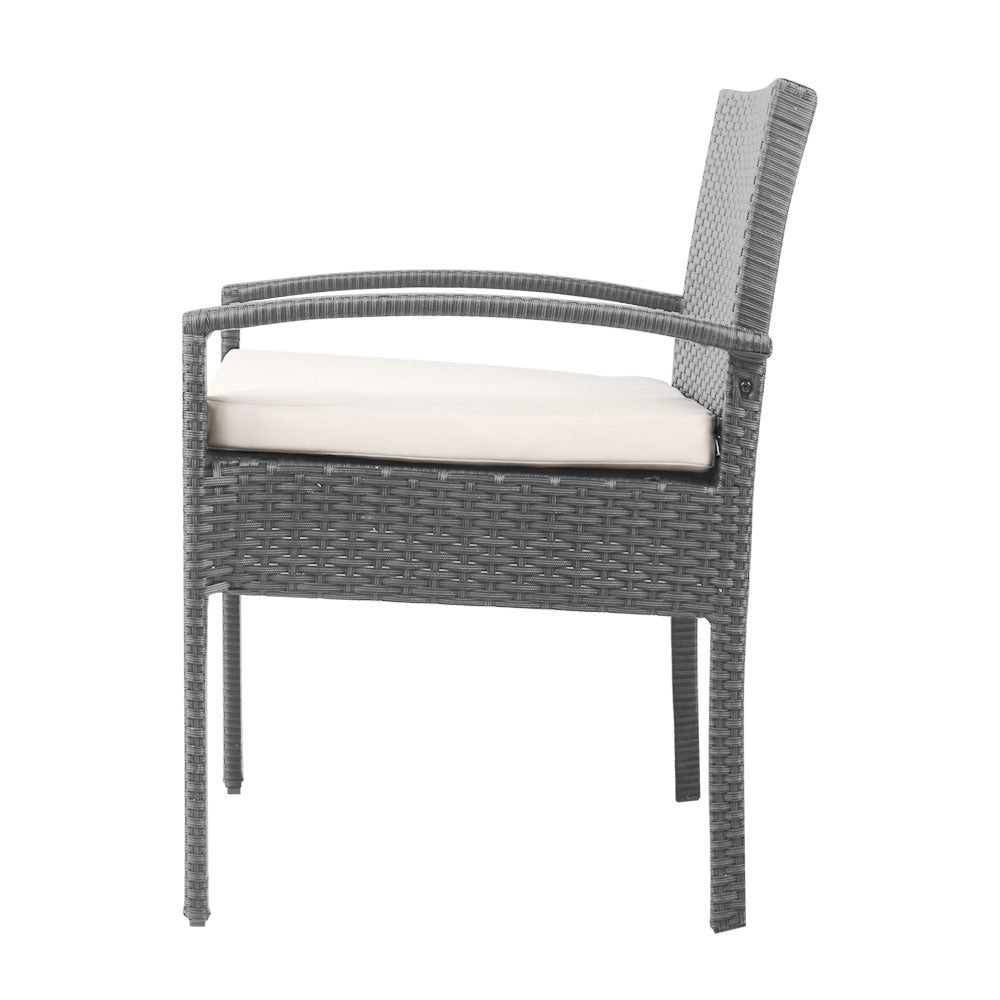 Gardeon 3PC Patio Furniture Bistro Set Wicker Outdoor Lounge Setting Grey-3