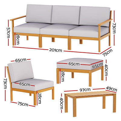 Gardeon 5-Seater Outdoor Sofa Set Wooden Lounge Setting 6PCS-1