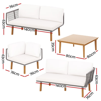 Gardeon 5-Seater Outdoor Sofa Set Wooden Lounge Setting Aluminum-1