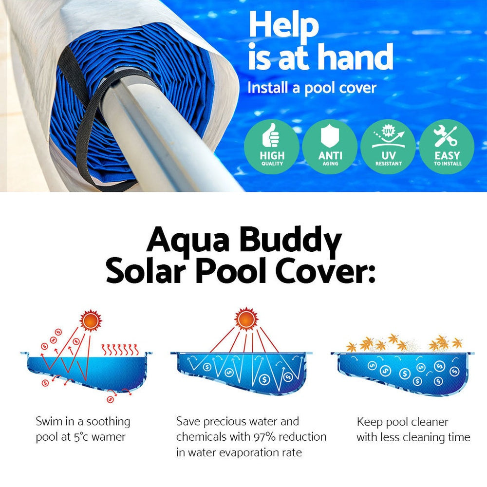 Aquabuddy Pool Cover 500 Micron 10.5x4.2m Silver Swimming Pool Solar Blanket 5.5m Blue Roller-4