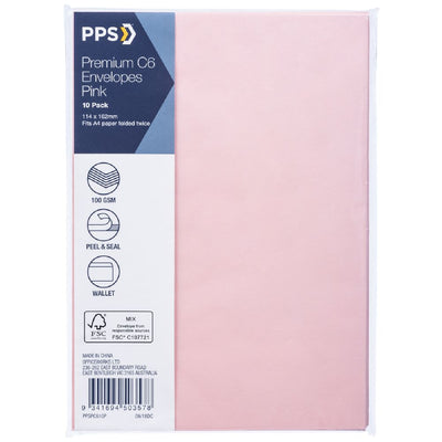 PPS C6 Envelopes Pink 10 Pack-0