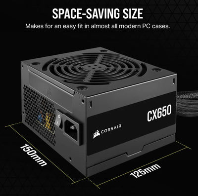 Corsair CS650 650W, 80 PLUS Bronze Certified, Up to 88% Efficiency,  Compact 125mm design easy fit and airflow, ATX PSU 2024-0