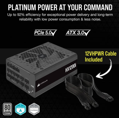 Corsair HX1200i ATX High Performance Platinum PSU, ICUE 2024. PCIe 5.0, ATX 3.0, 12VHPWR Cable included.-0