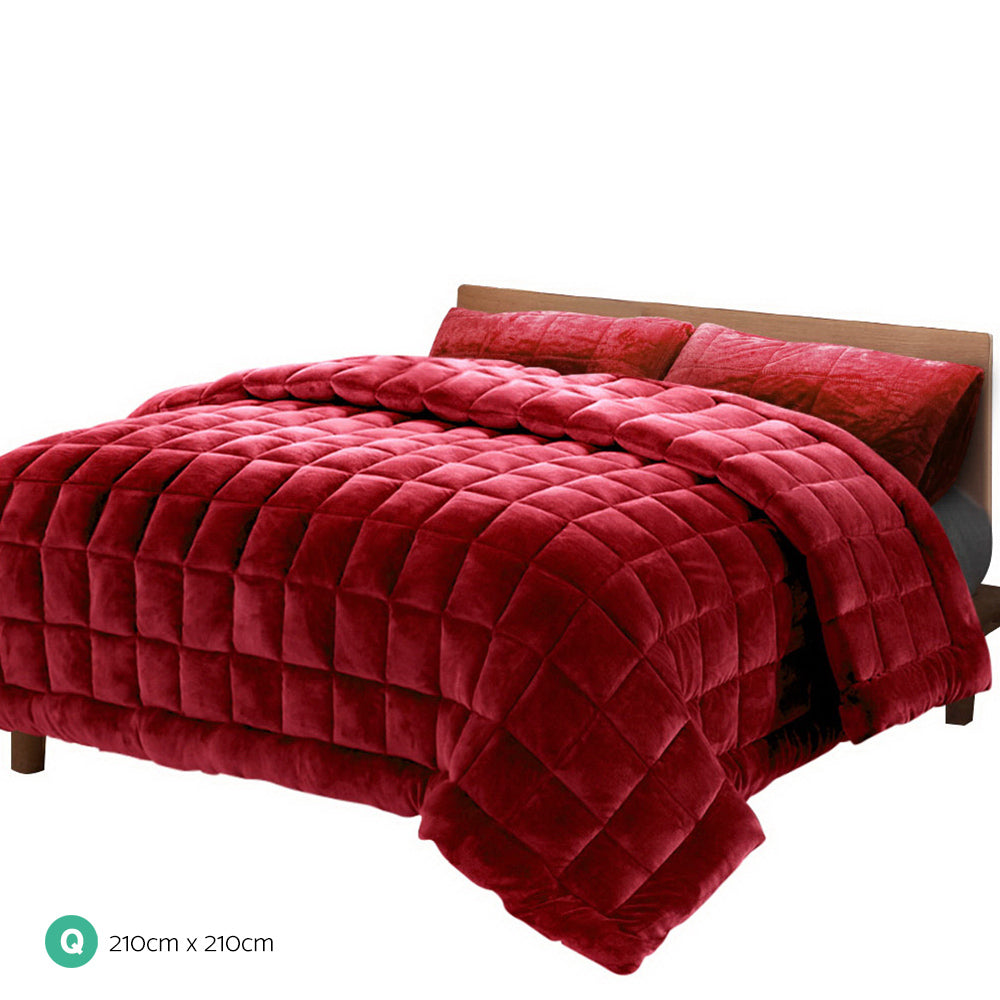 Giselle Bedding Faux Mink Quilt Burgundy Queen-1