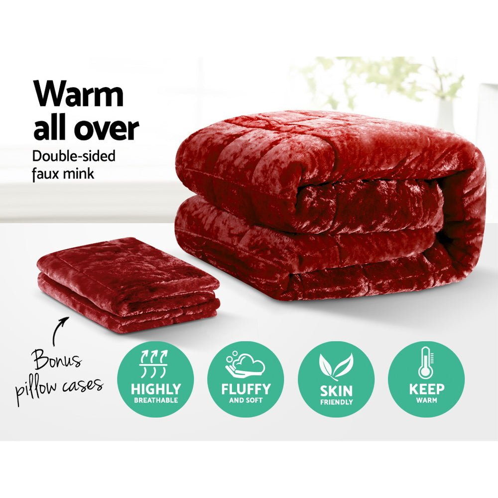 Giselle Bedding Faux Mink Quilt Burgundy Queen-2