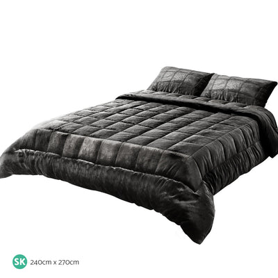 Giselle Bedding Faux Mink Quilt Charcoal Super King-1