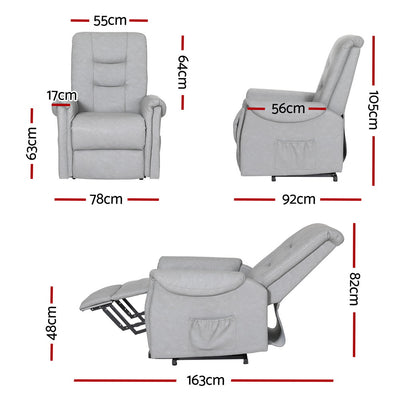 Artiss Recliner Chair Lift Assist Chair Leather Grey-1