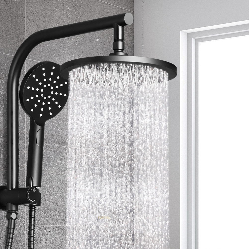 Cefito 9'' Rain Shower Head Set Handheld Round High Pressure Black-7