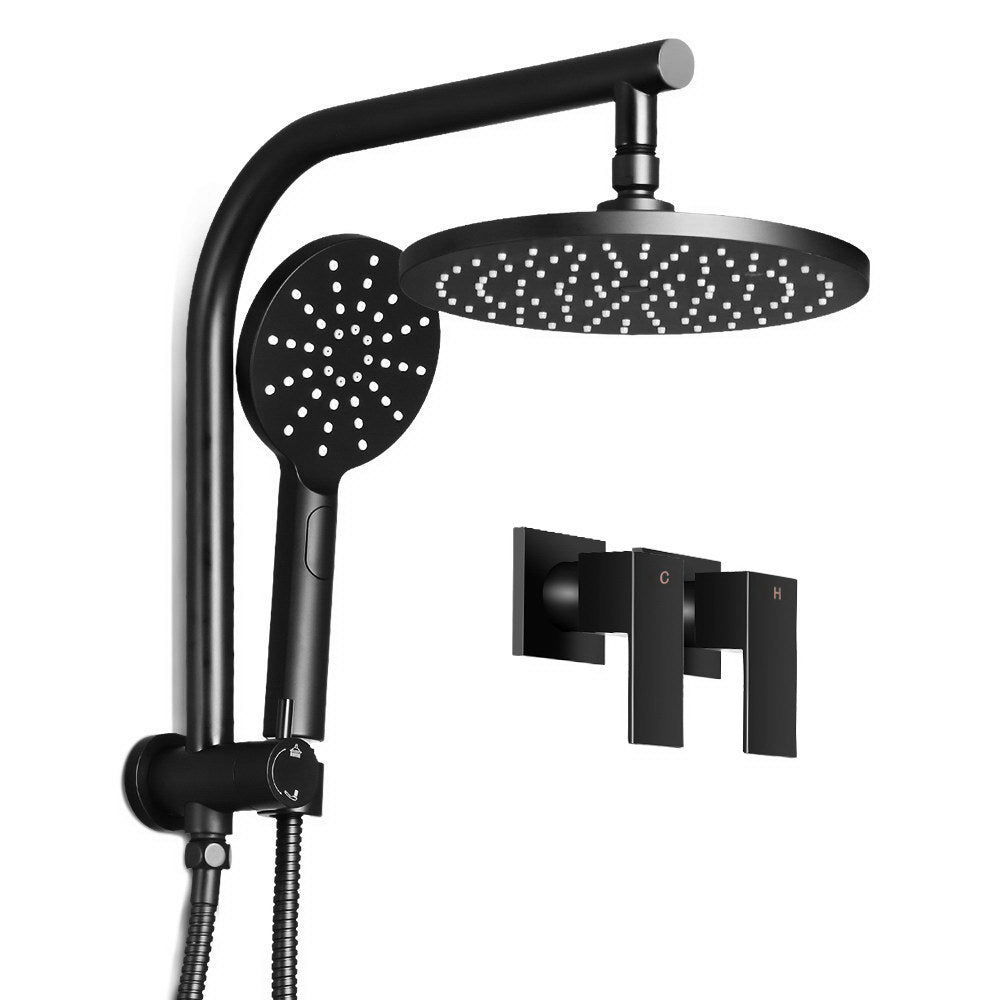 Cefito 9'' Rain Shower Head Set Handheld Round High Pressure Twins Tap Black-0