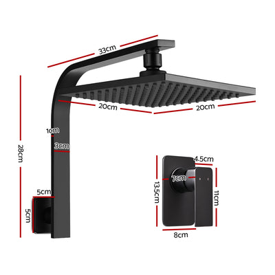 Cefito 8'' Rain Shower Head Wall Arm Square High Pressure Mixer Tap Black-1