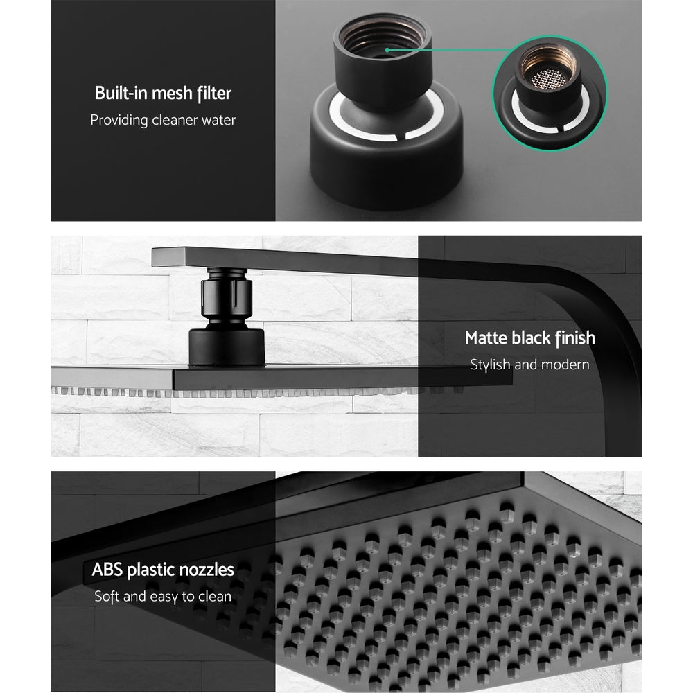 Cefito 8'' Rain Shower Head Wall Arm Square High Pressure Mixer Tap Black-4