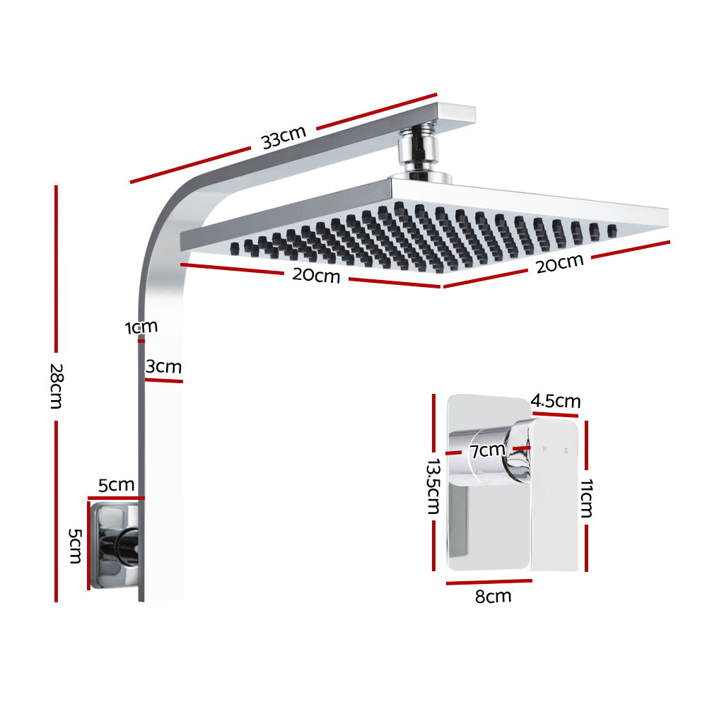 Cefito 8'' Rain Shower Head Wall Arm Square High Pressure Mixer Tap Chrome-1