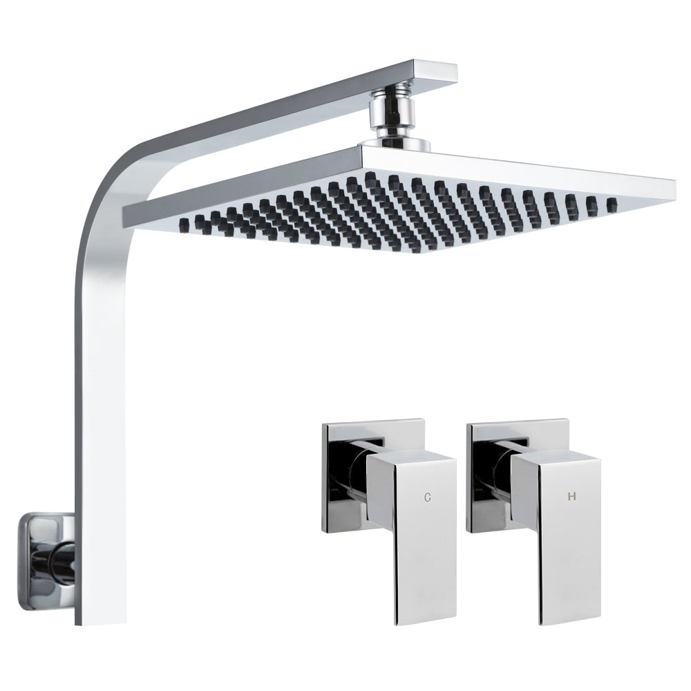 Cefito 8'' Rain Shower Head Wall Arm Square High Pressure Twins Tap Chrome-0