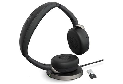 Jabra Evolve2 65 Flex MS Stereo Bluetooth Headset, Link380c USB-C Dongle & Wireless Charging Stand Included, Foldable Design, 2Yr Warranty, ANC-0