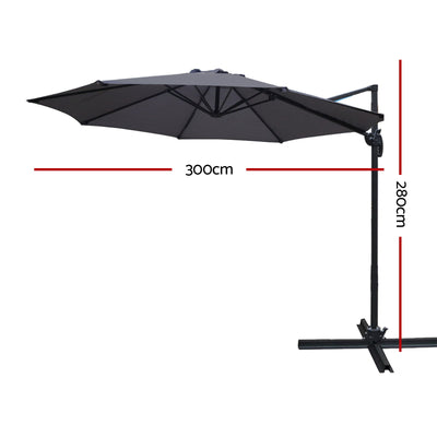 Instahut 3m Outdoor Umbrella Cantilever 360 Degree Tilt Beach Roma Charcoal-1