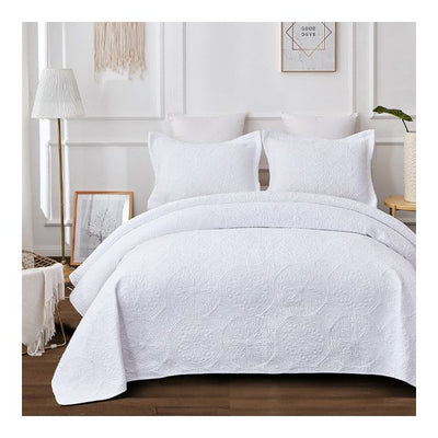 Antique White 100% Cotton Quilted 3 pcs Bedspread Coverlet Set King Single-0