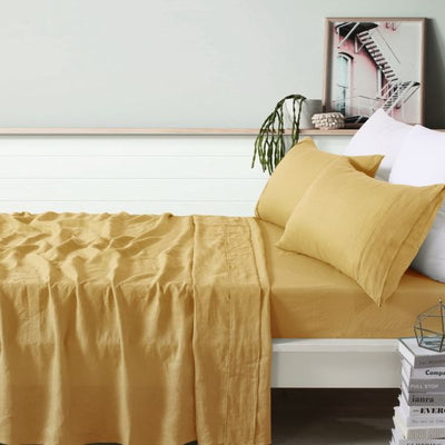 Olive Linen Sheet Sets by Vintage Design Homeware Single-0