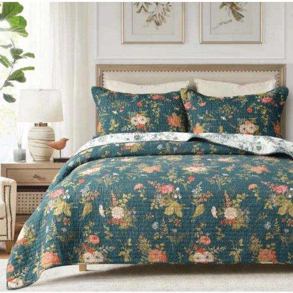 Winter Garden 100% Cotton Quilted 3 pcs Bedspread Coverlet Set King-0