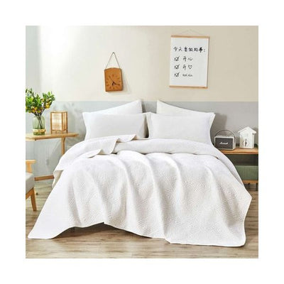 Diamond White 100% Cotton Quilted 3 pcs Bedspread Coverlet Set Queen-0