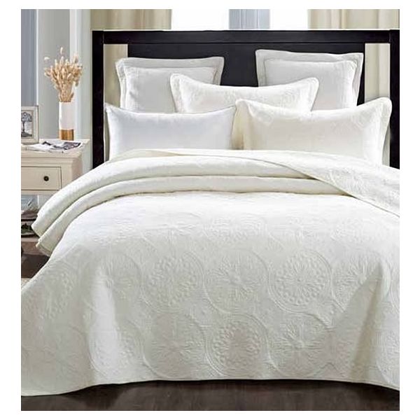 Elegant Ivory 100% Cotton Quilted 3 pcs Bedspread Coverlet Set King-0