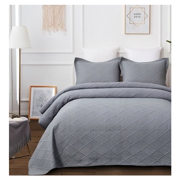 Misty Grey 100% Cotton Quilted 3 pcs Bedspread Coverlet Set King-0