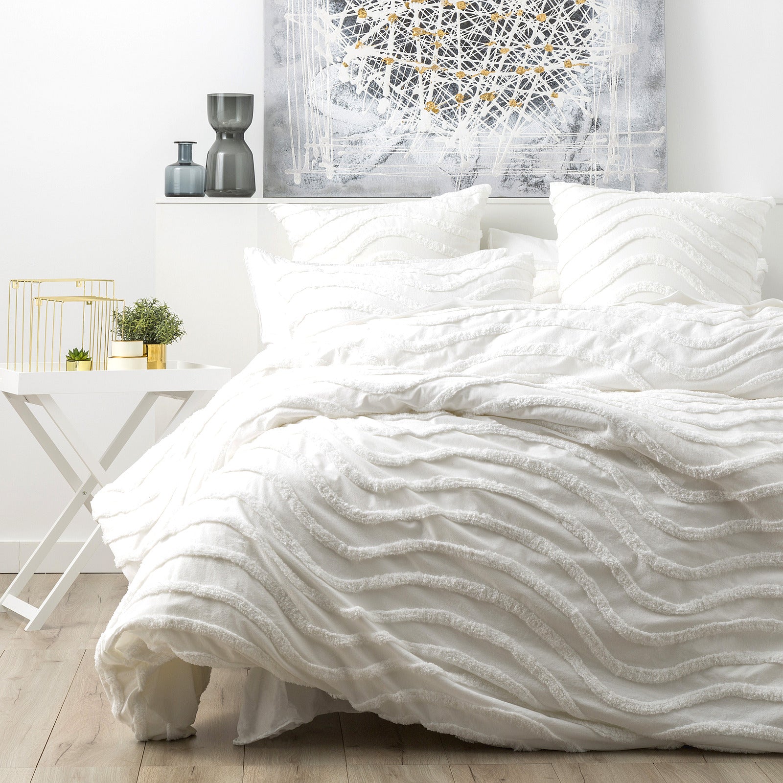 Chenille Wave 100% Cotton Vintage Washed White Tufted European Pillowcase by Cloud Linen-0