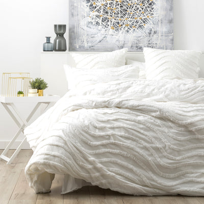 Chenille Wave 100% Cotton Vintage Washed White Tufted European Pillowcase by Cloud Linen-0