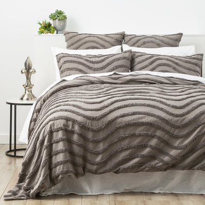 Chenille Wave 100% Cotton Vintage Washed Grey Tufted European Pillowcase by Cloud Linen-0